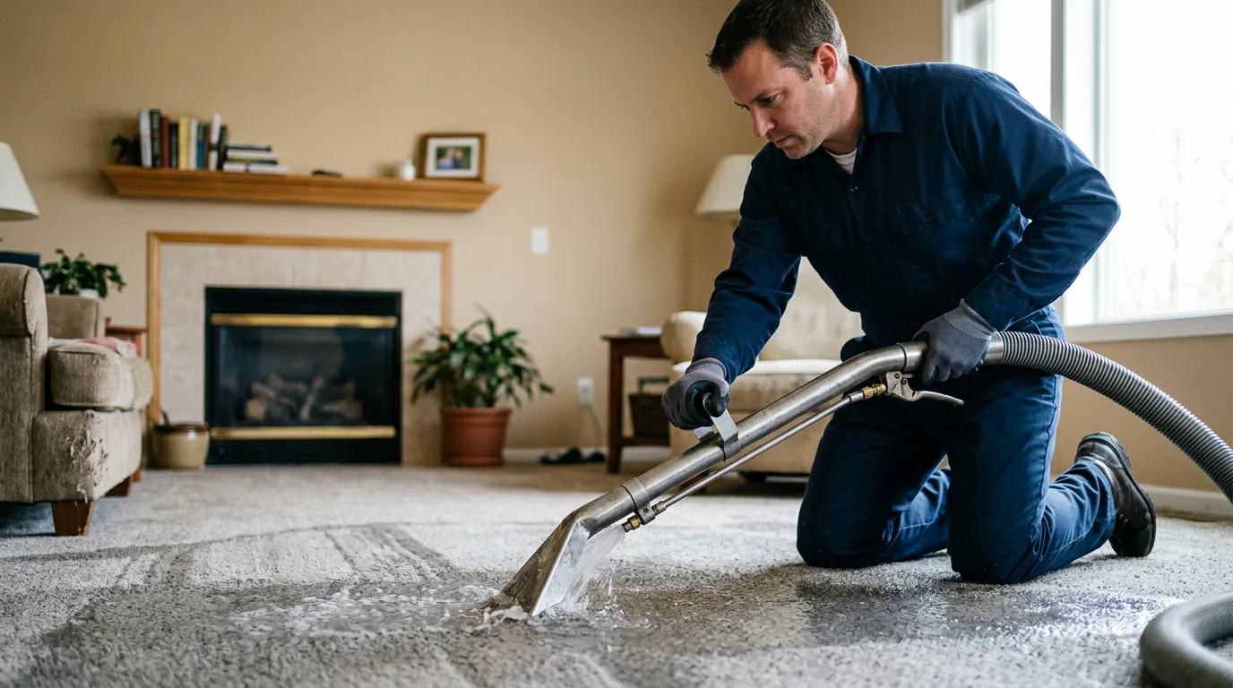 Water damage restoration technician working near Shullsburg, WI
